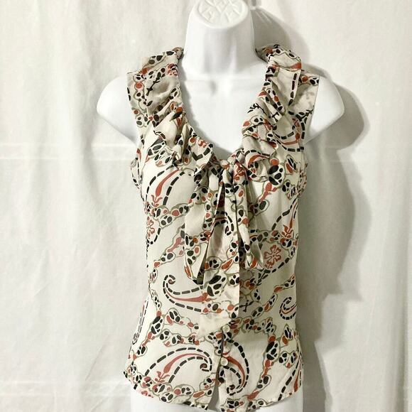 Banana Republic Women's XXSP Ruffle Sleeveless Button Up Blouse - Picture 2 of 11